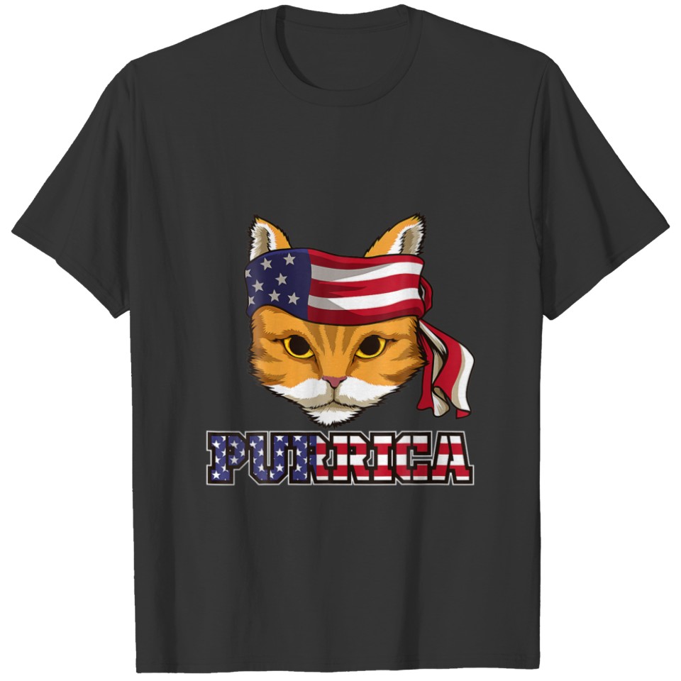 4Th Of July USA American Flag Purrica Patriotic Ca T-shirt
