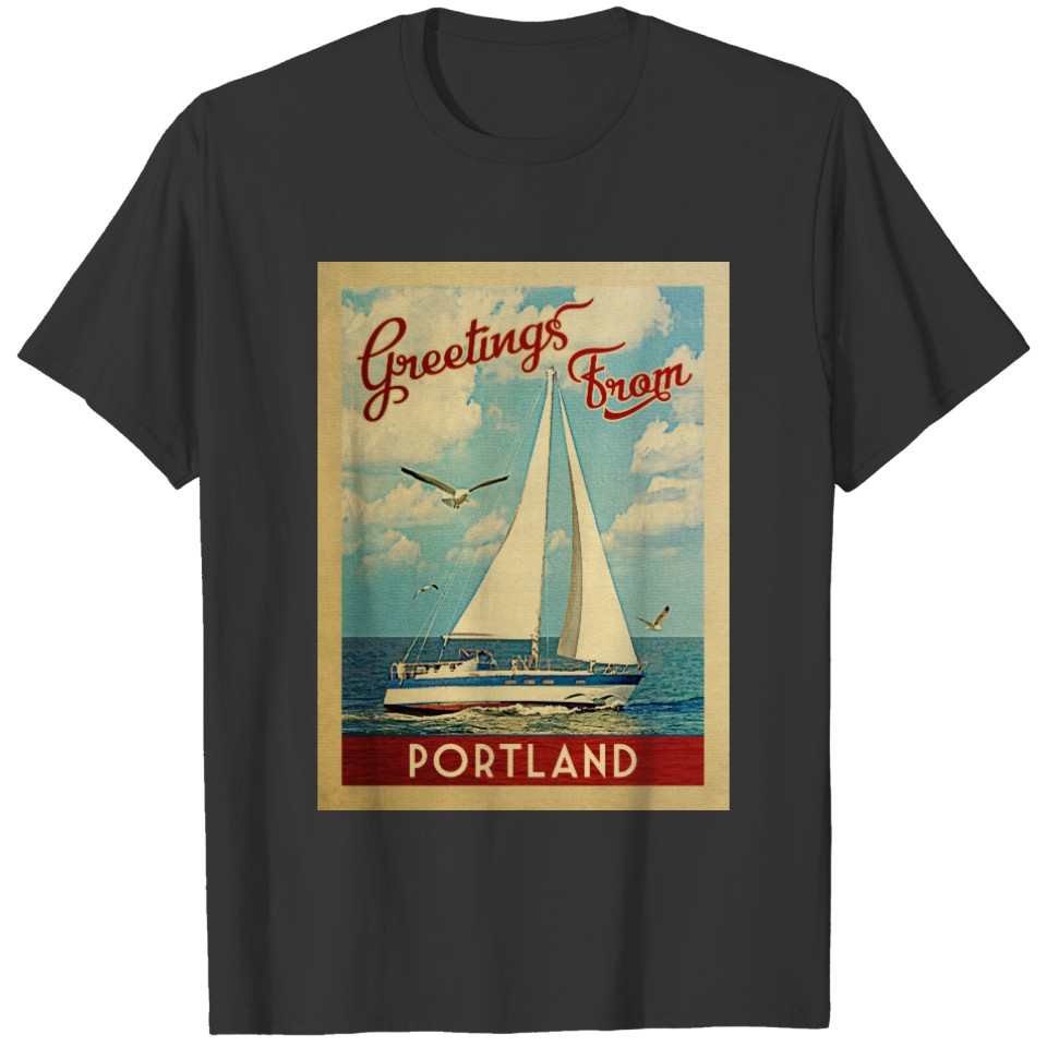 Portland Sailboat Vintage Travel Maine T-shirt