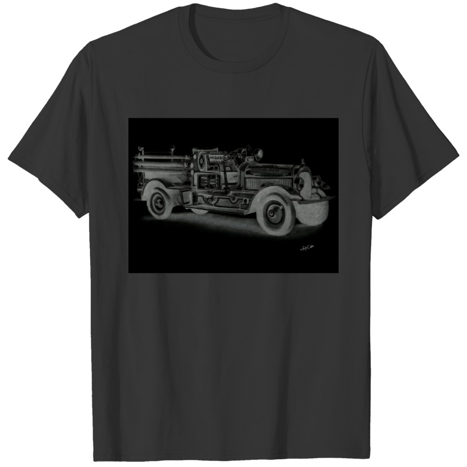 hand drawn vintage fire truck inverse T-shirt