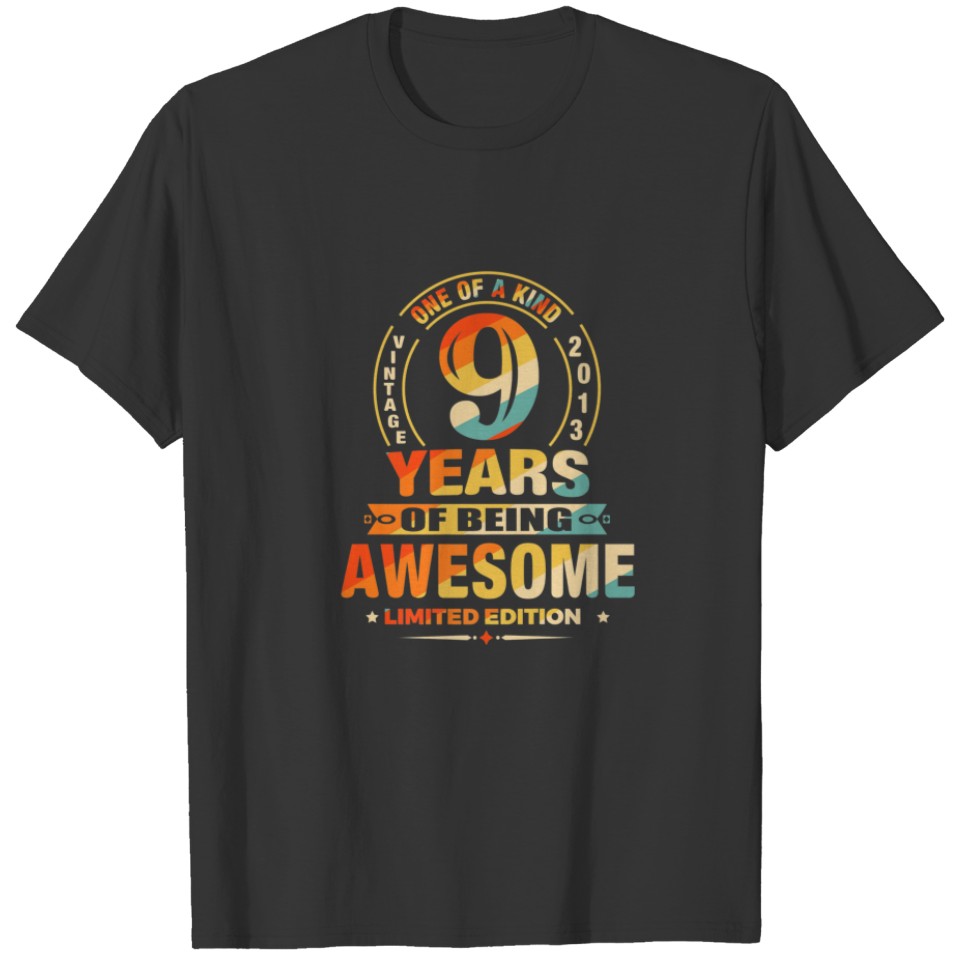 9Th Birthday Gifts 9 Years Of Being Awesome Vintag T-shirt