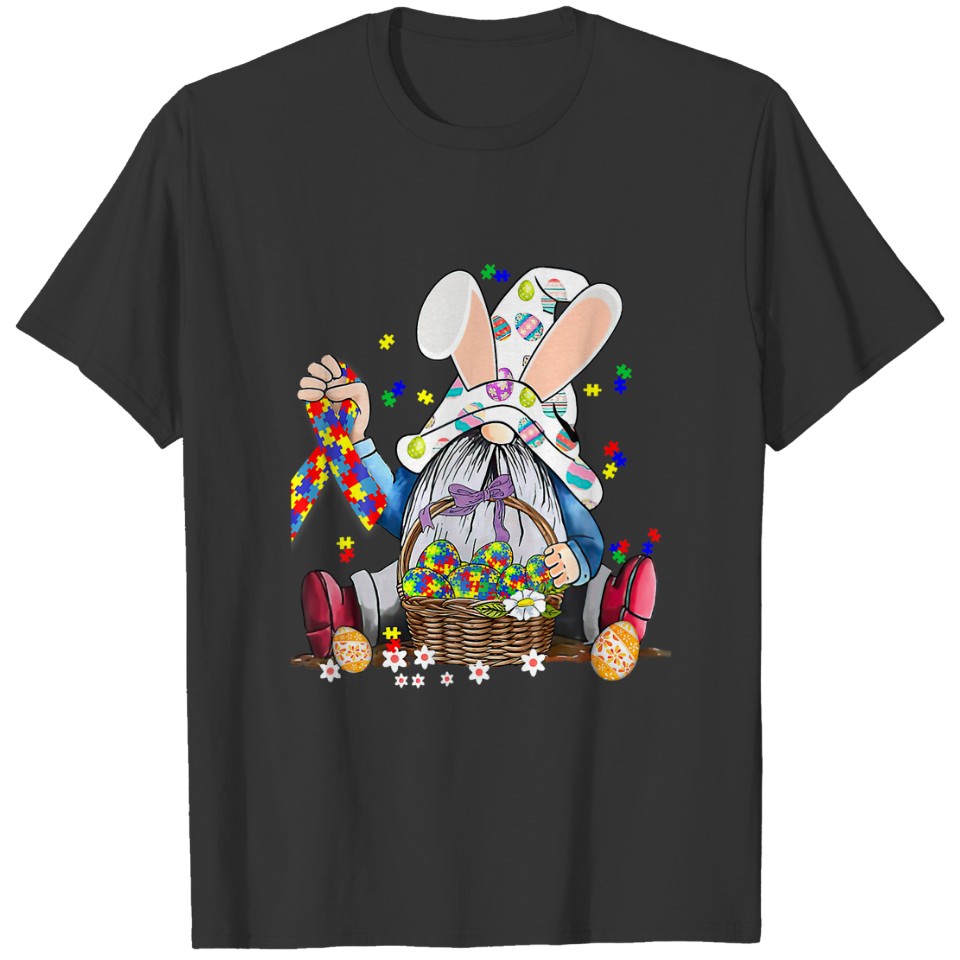 Gnome Egg Bunny Puzzle Ribbon Autism Awareness Eas T-shirt