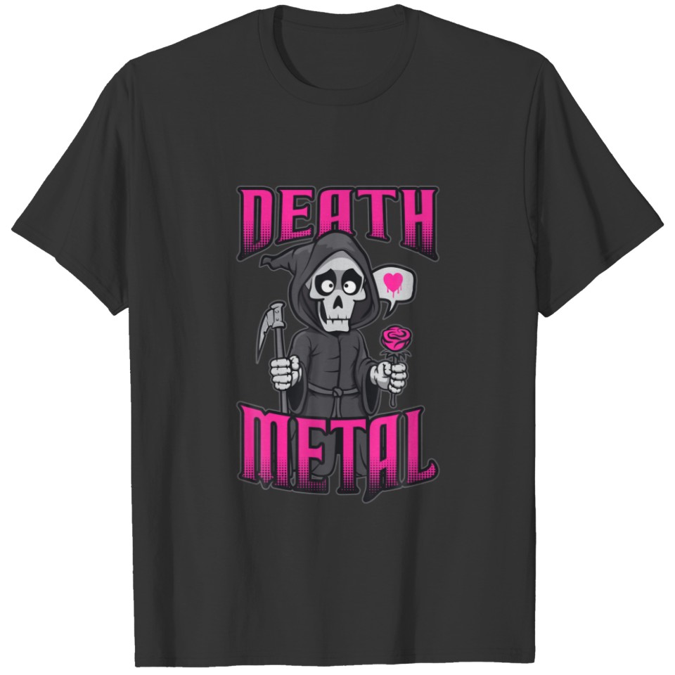 Funny Cute Grim Reaper Love Death Metal Halloween T-shirt