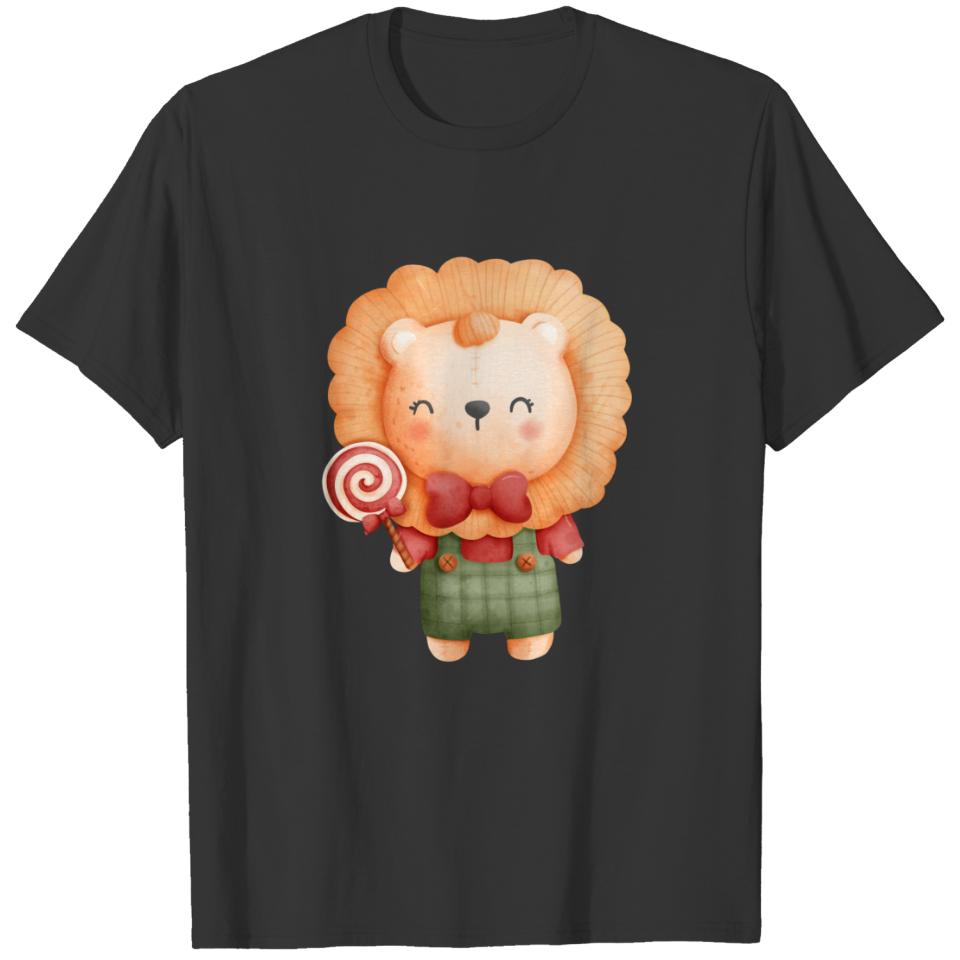 Lion,Checked Green Pants,Red Bow Tie,Striped Lolly T-shirt
