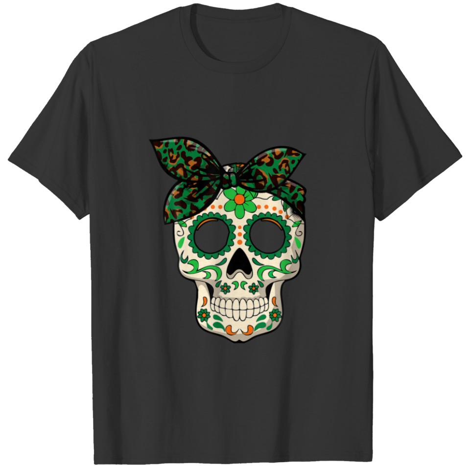 Leopard Print Sugar Skull S St Patricks Day Irish T-shirt