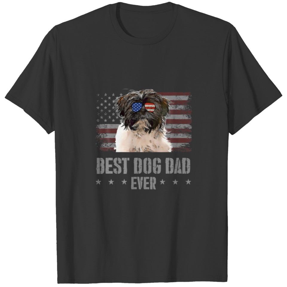 Tibetan Terrier Best Dog Dad Ever Retro USA Americ T-shirt