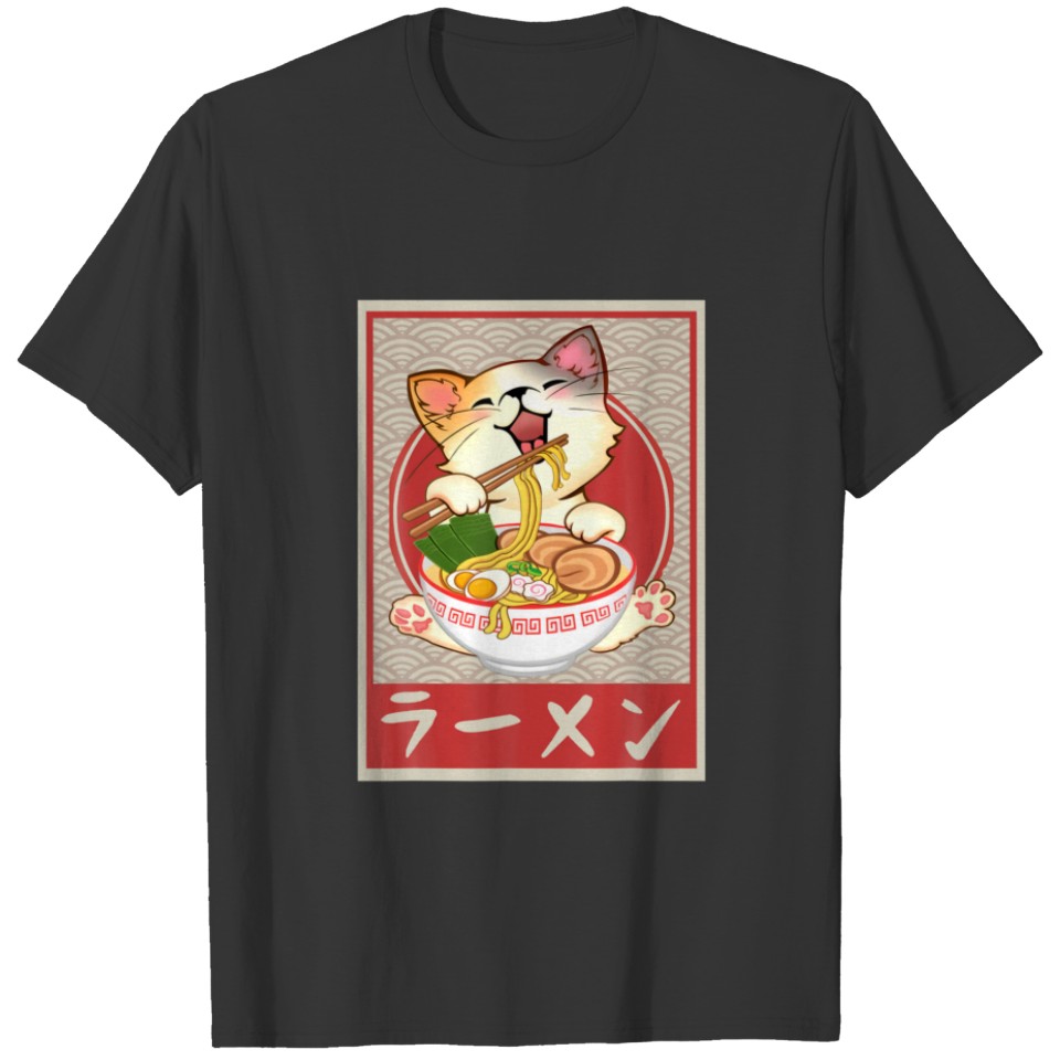 Cat Ramen Bowl Anime Japanese Noodles Kawaii Neko T-shirt