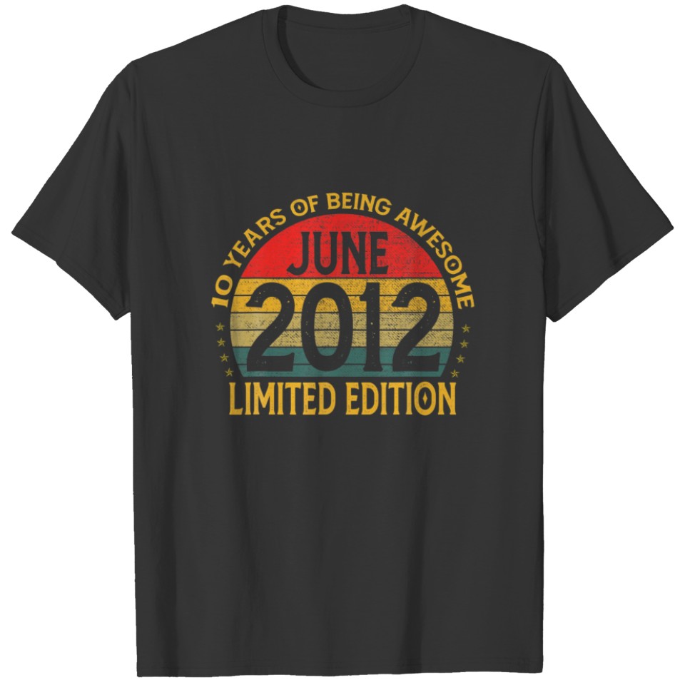Vintage June 2012 10 Years Old 10Th Birthday Decor T-shirt