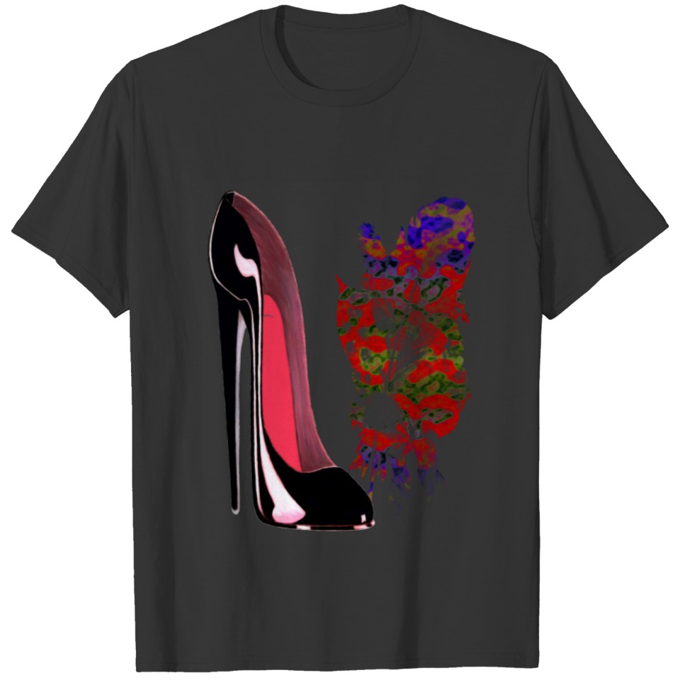 Black Stiletto High Heel Shoe and Bouquet T-shirt