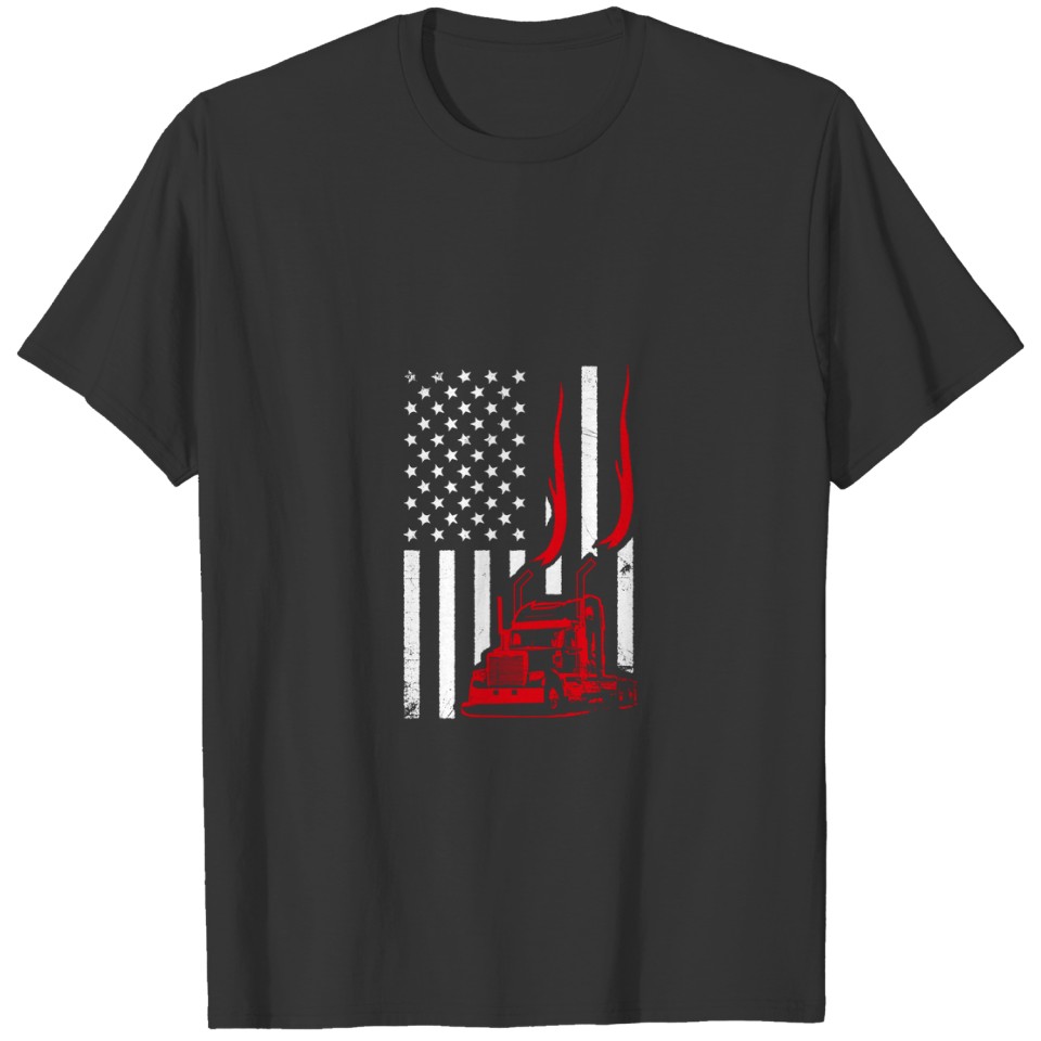 Trucker American Flag Image Truck Driver Dad Illus T-shirt