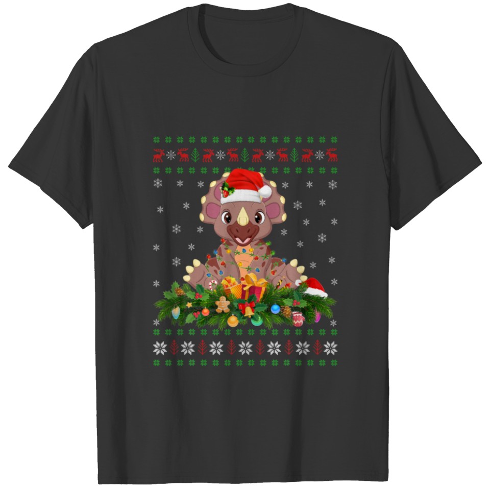 Funny Santa Hat Ugly Dilophosaurus Dinosaur Christ T-shirt
