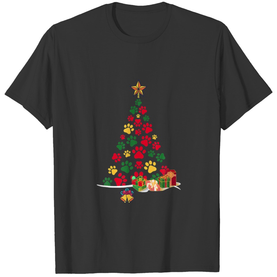 Cute Dog Paws Print Christmas Tree, Paw Prints Dog T-shirt