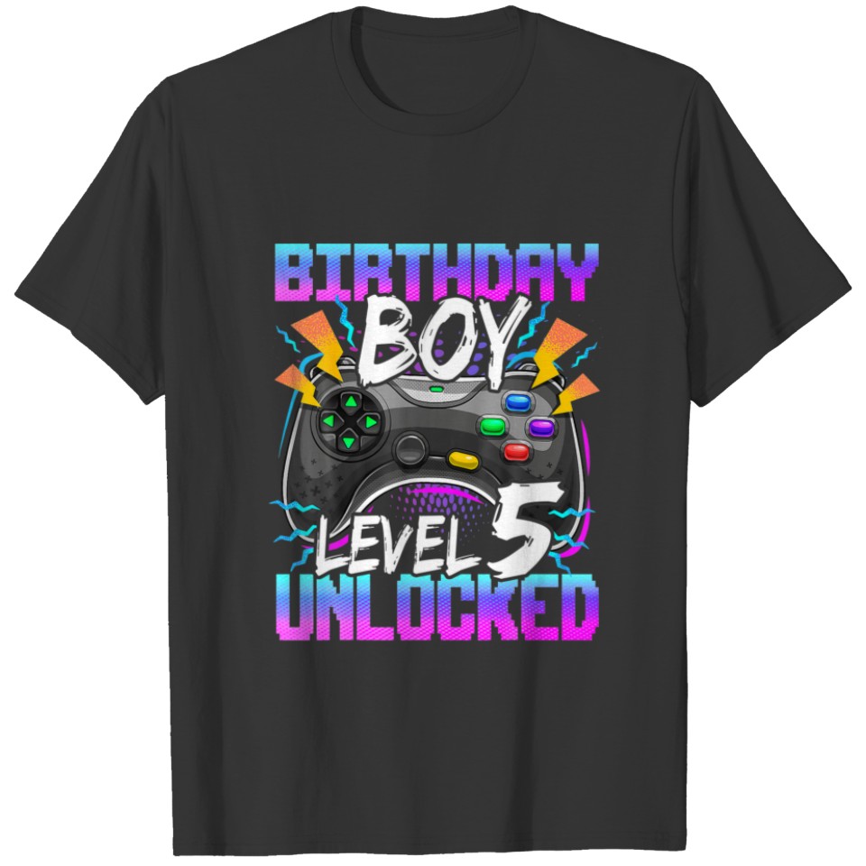 Birthday Boys Level 5 Unlocked Video Gamer Birthda T-shirt