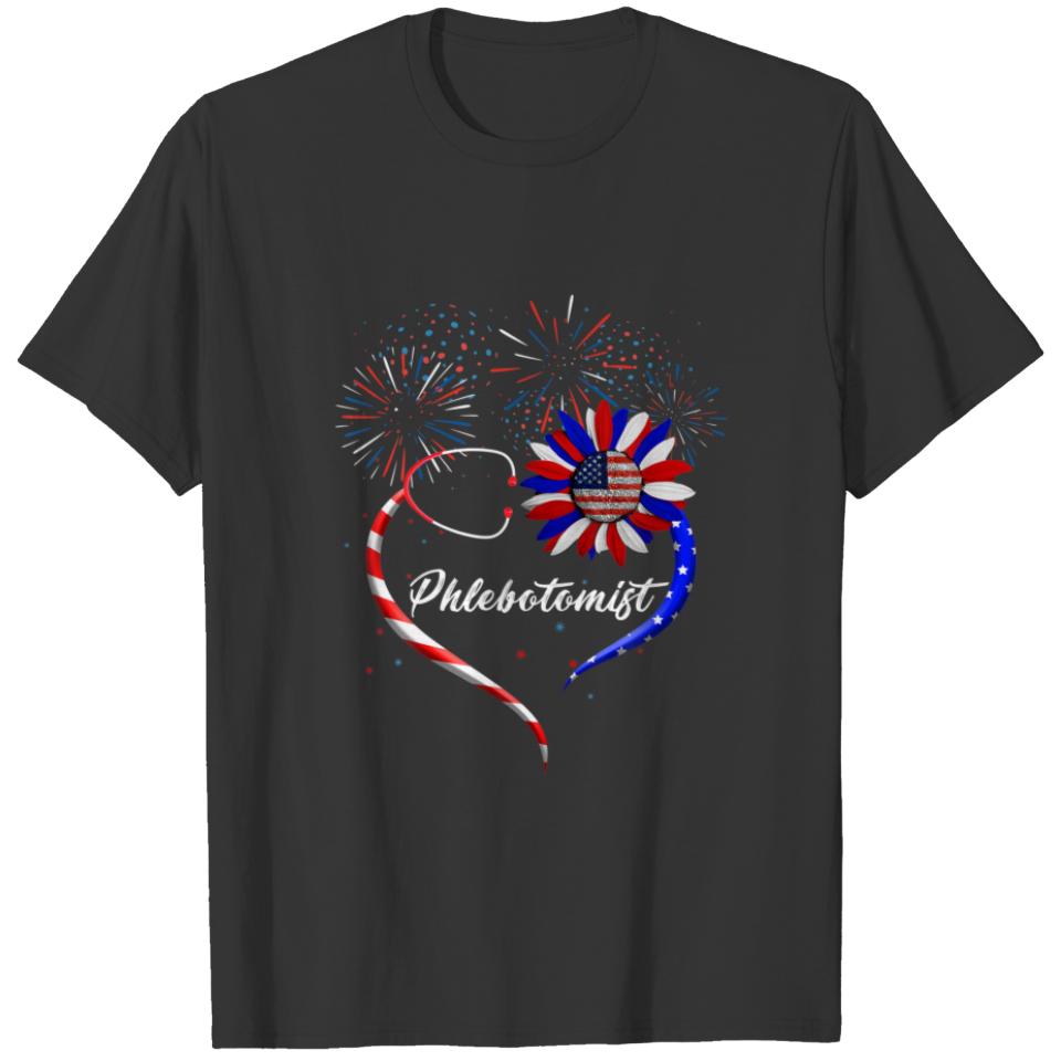 Stethoscope Sunflower Patriotic Phlebotomist 4Th O T-shirt