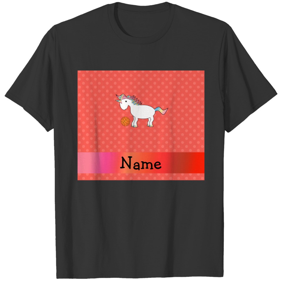 Personalized name basketball unicorn orange polka T-shirt