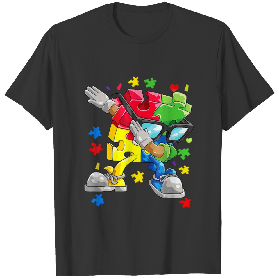 Autism Awareness Boys Kids Dabbing Puzzle Piece Su T-shirt