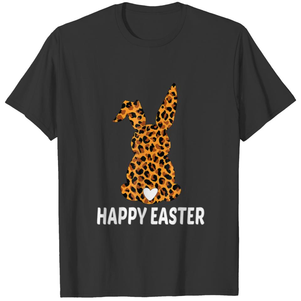 Girls Women Cute Bunny Leopard Print Happy Easter T-shirt