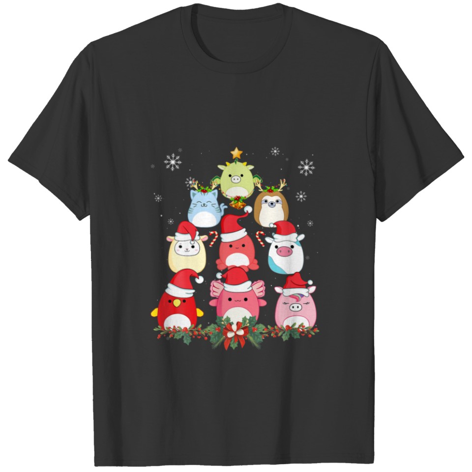 Cute Unicorn Squishmallow Tree Merry Christmas T-shirt
