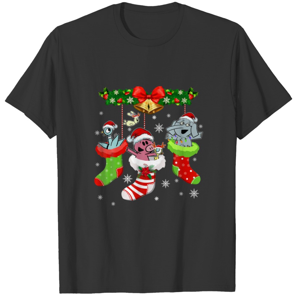 Funny Red Plaid Elephant Pig Christmas Tree Pajama T-shirt