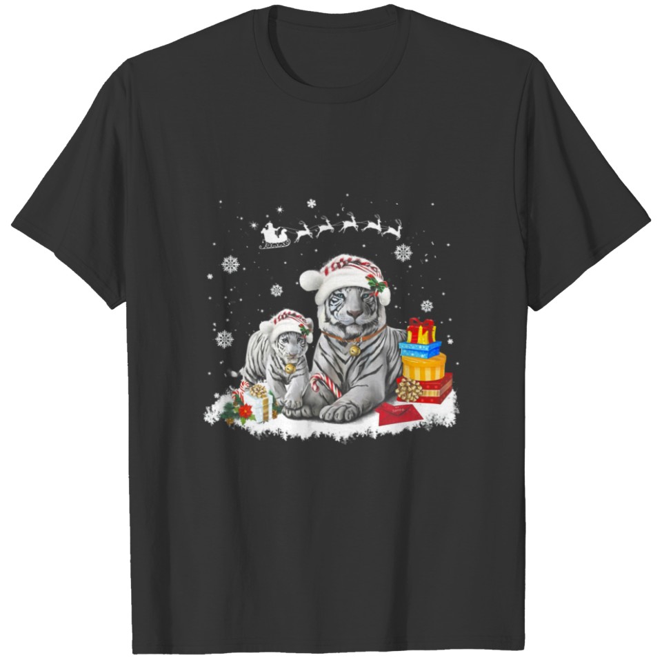 Christmas White Tiger Santa Hat Xmas Gifts Kids Bo T-shirt