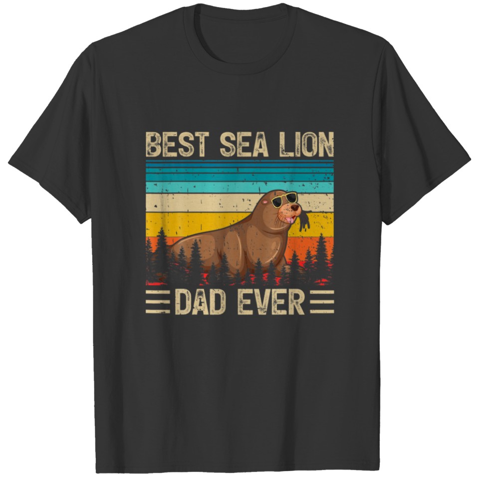 Mens Sea Lion Vintage Funny Best Sea Lion Dad Ever T-shirt