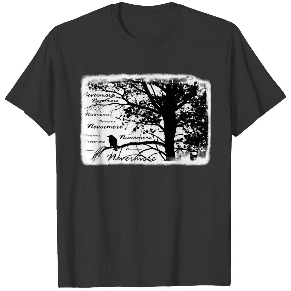 Black & White Nevermore Raven Silhouette Tree T-shirt