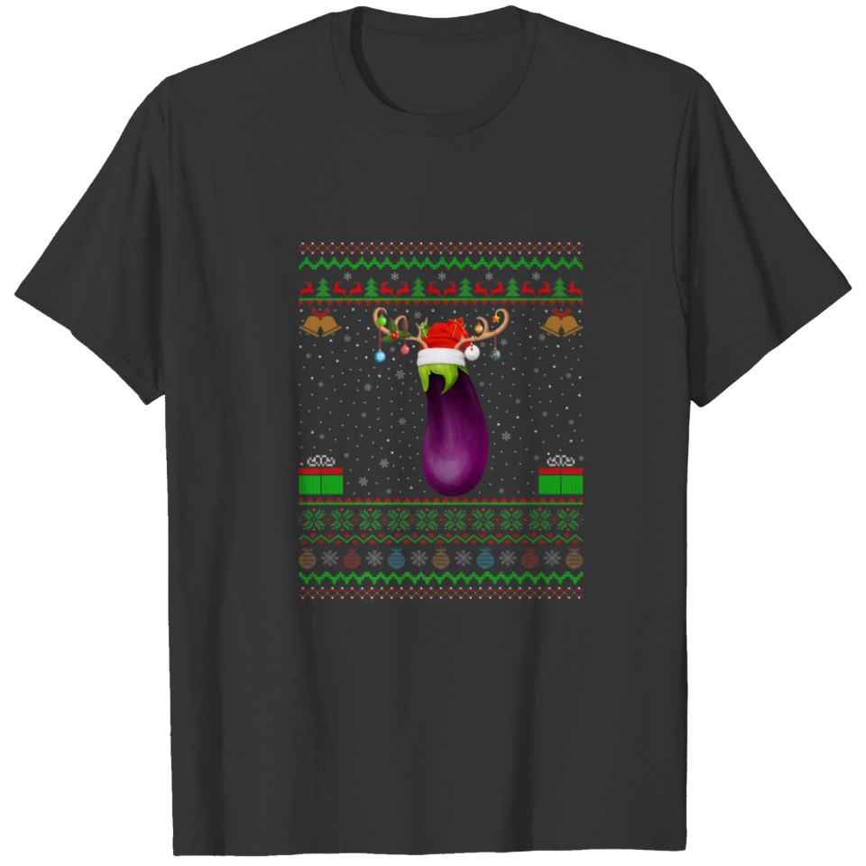 Funny Xmas Lighting Santa Hat Ugly Eggplant Christ T-shirt