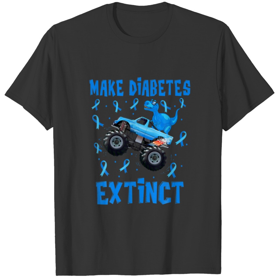 Kids Dinosaur Monster Truck Make Diabetes Extinct T-shirt