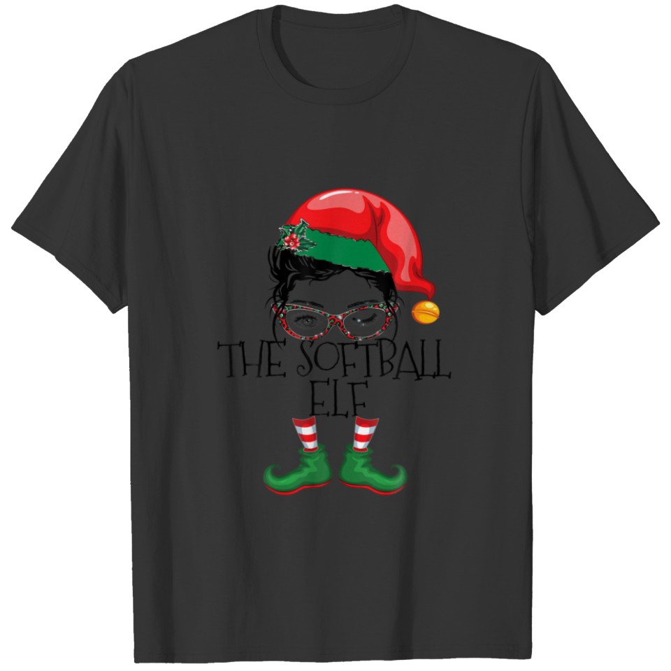 Softball Elf Matching Family Pajamas Christmas Xma T-shirt