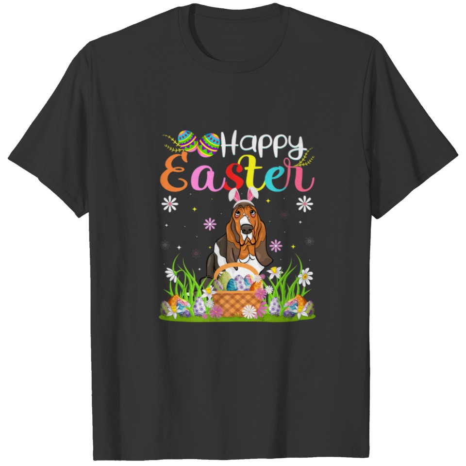 Funny Egg Hunting Bunny Basset Hound Dog Happy Eas T-shirt