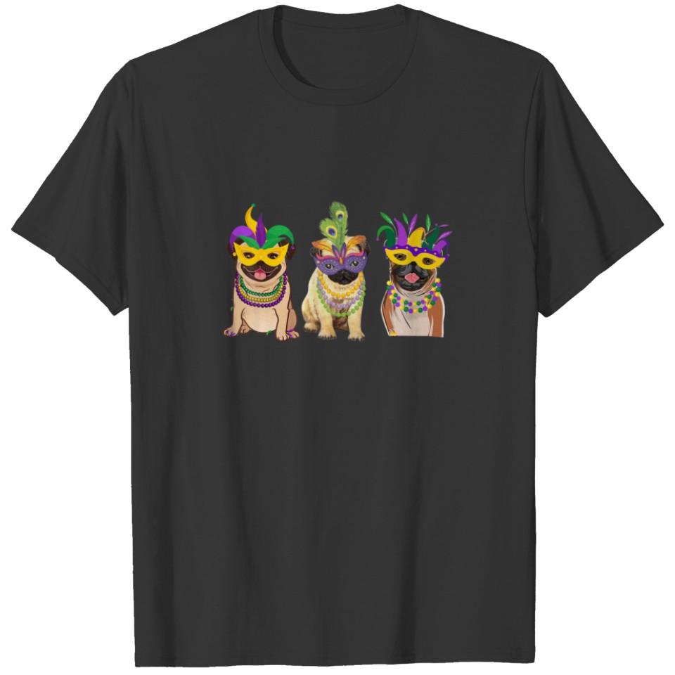 Mardi Gras Pug Beads Festival Jester Hat T-shirt