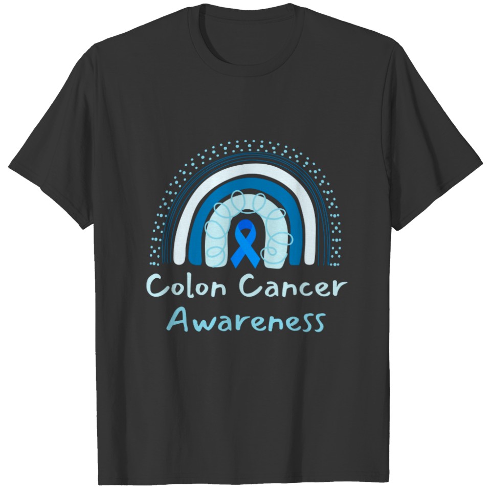 Colon Cancer Awareness Blue Ribbon and Rainbow T-shirt