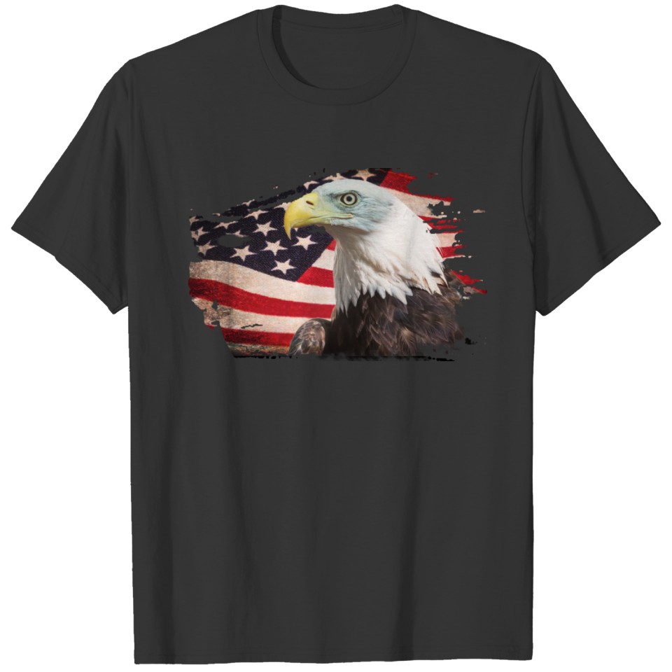 American Bald Eagle on distressed flag T-shirt