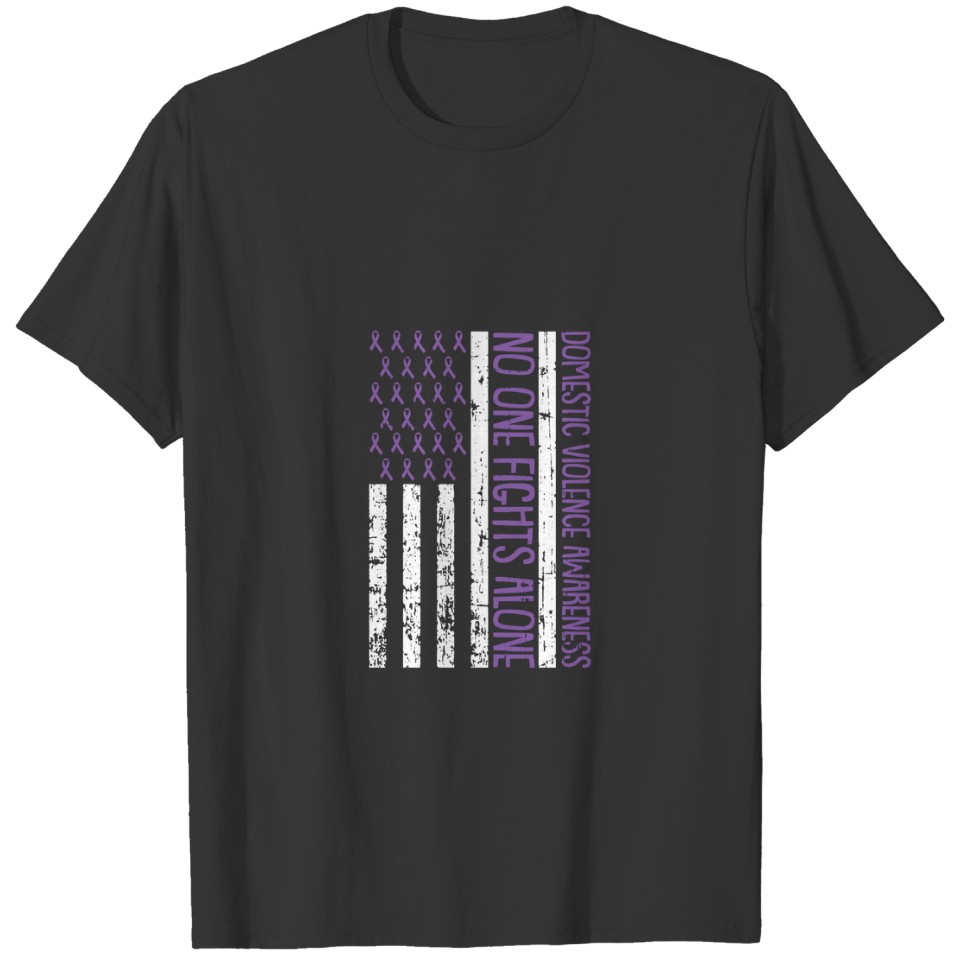 No One Fight Alone American Flag Domestic Violence T-shirt