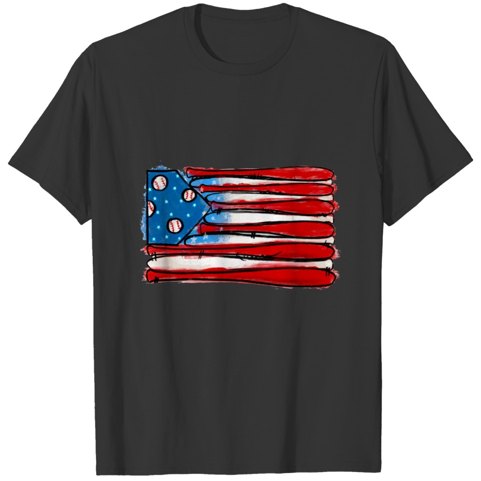 AMERICAN FLAG BASEBALL HOME RUN SEASON PITCH BAT B T-shirt