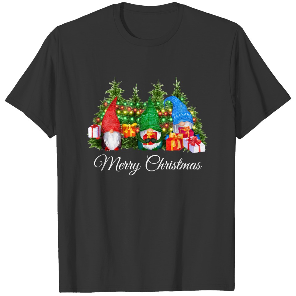 Watercolor Gnomes Merry Christmas Green Long W T-shirt