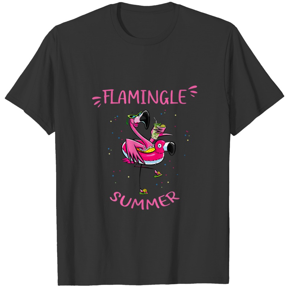 Pink Flamingo Graphic - Let's Flamingle Summer Quo T-shirt