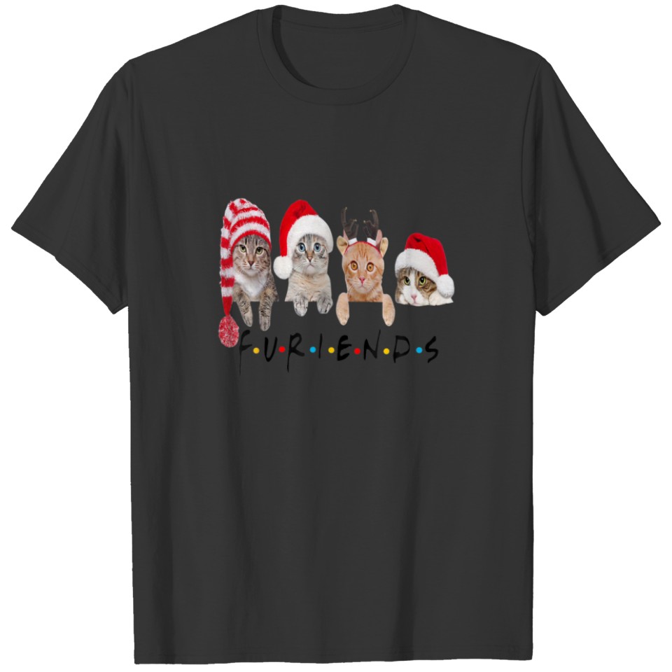 Funny Cat Furiends Merry Christmas Hat Santa Cat L T-shirt