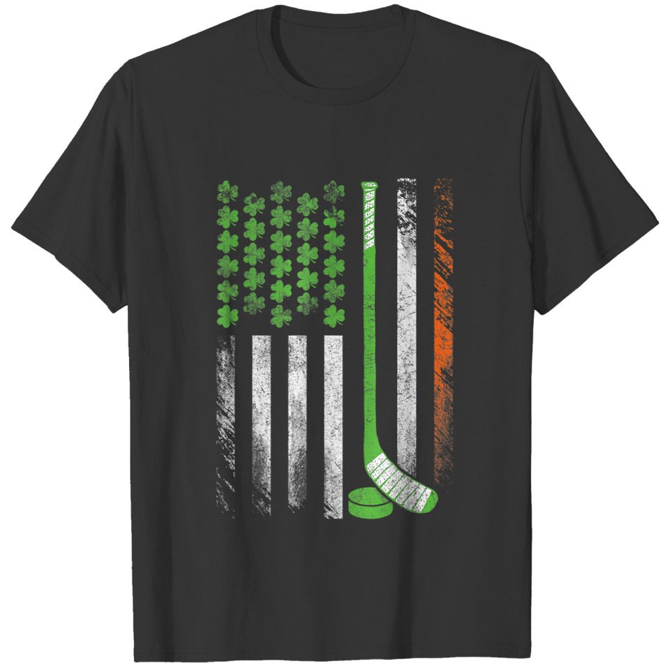 Shamrock Irish American Flag Ice Hockey St-Patrick T-shirt