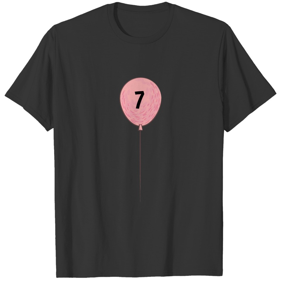 Seven Birthday with Pink Balloon T-shirt