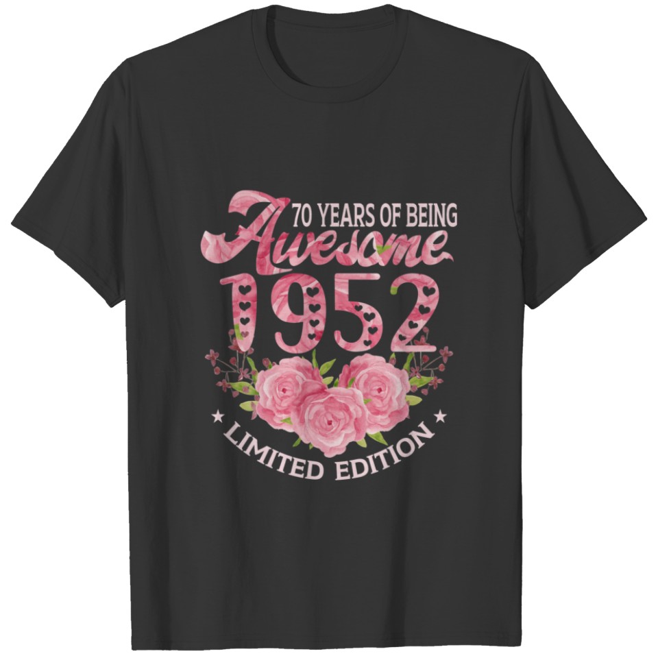 70 Year Old Pink Vintage 1952 Bday Gift 70Th Birth T-shirt
