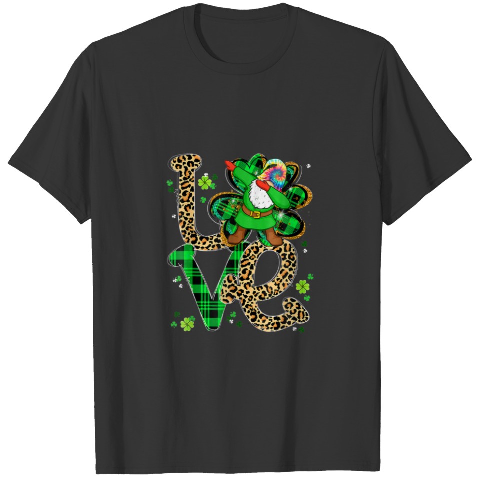 Tie Dye Leopard Love Dabbing Gnome Irish St Patric T-shirt