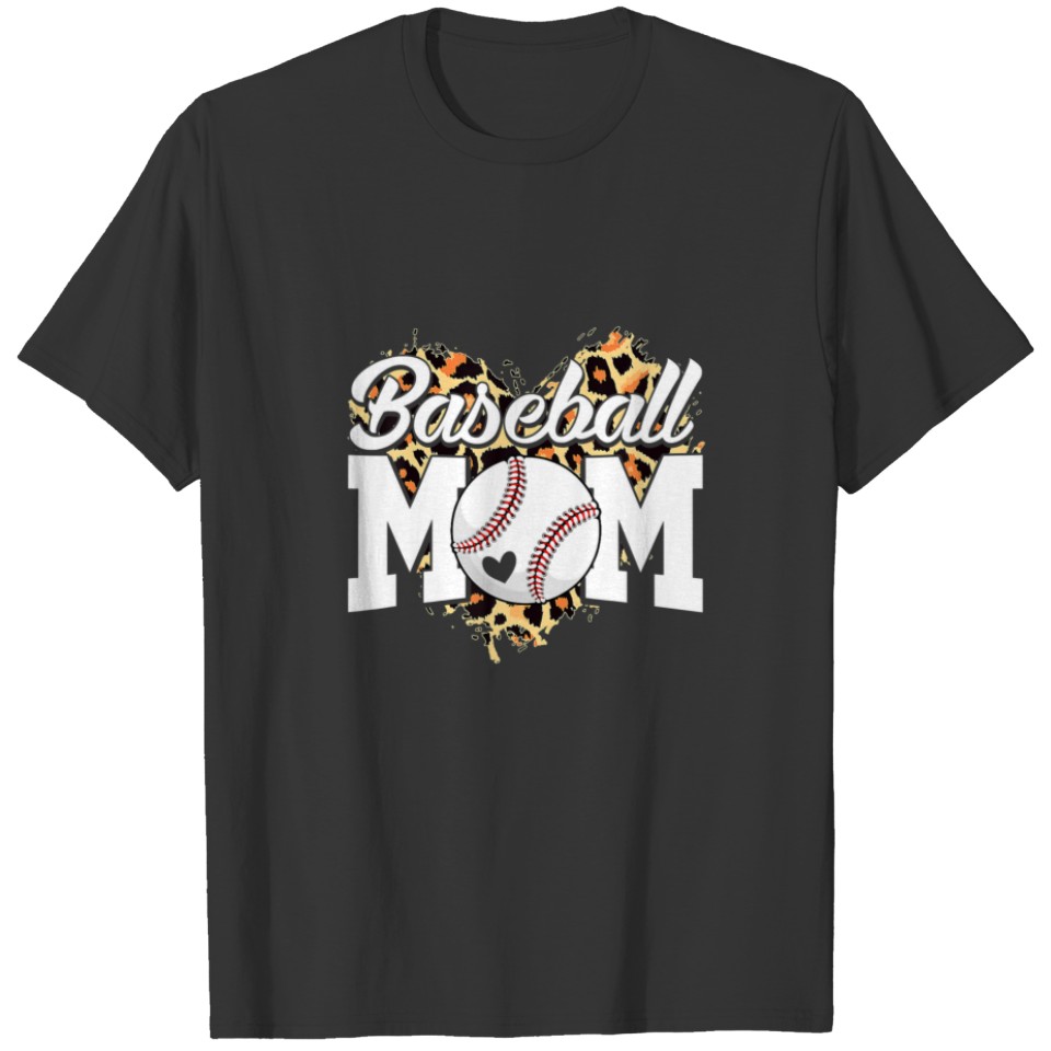 Baseball Mom Cute Novelty Leopard Heart Mother's D T-shirt