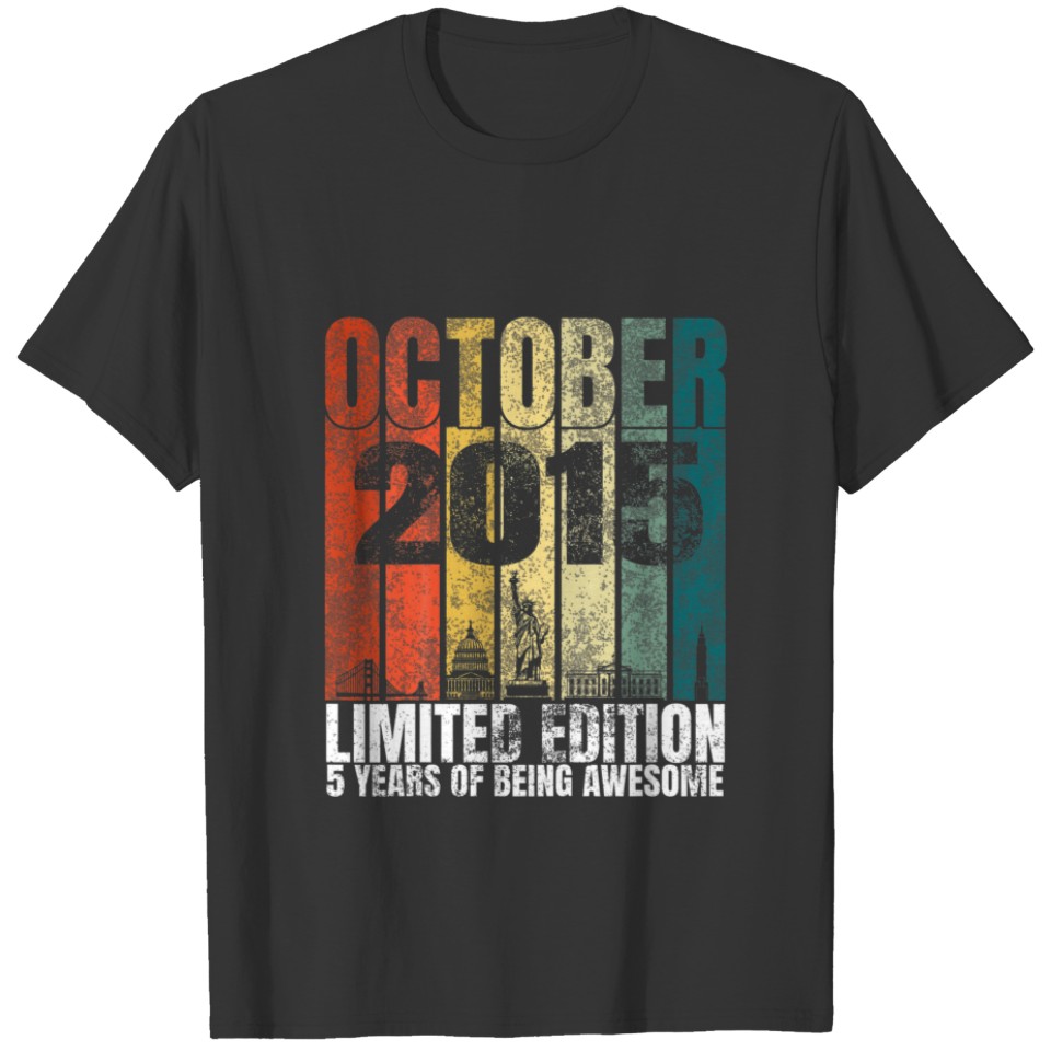 Kids Vintage October 2015 Bday Gifts 5 Years Old 5 T-shirt