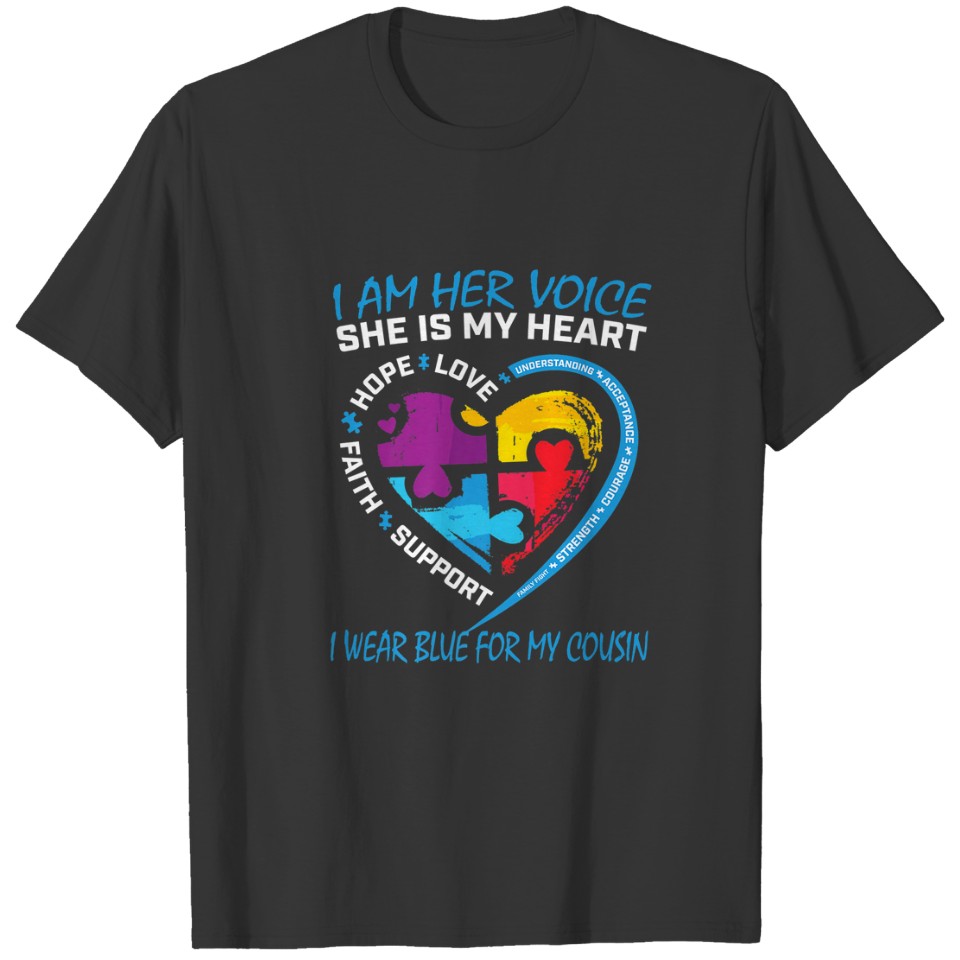 I Am Her Voice She Is My Heart Blue Autism Awarene T-shirt