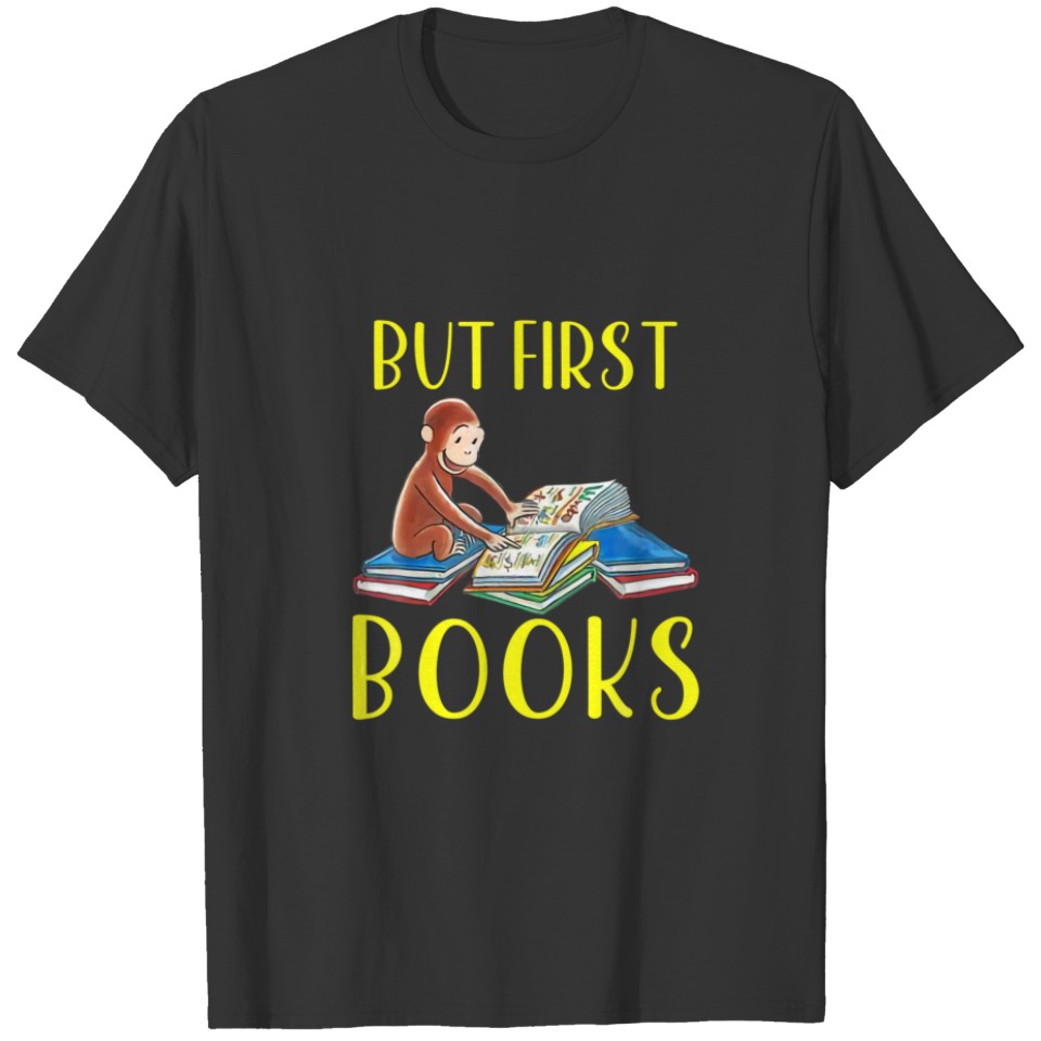 Funny Monkey Reading Book But First Books Libraria T-shirt