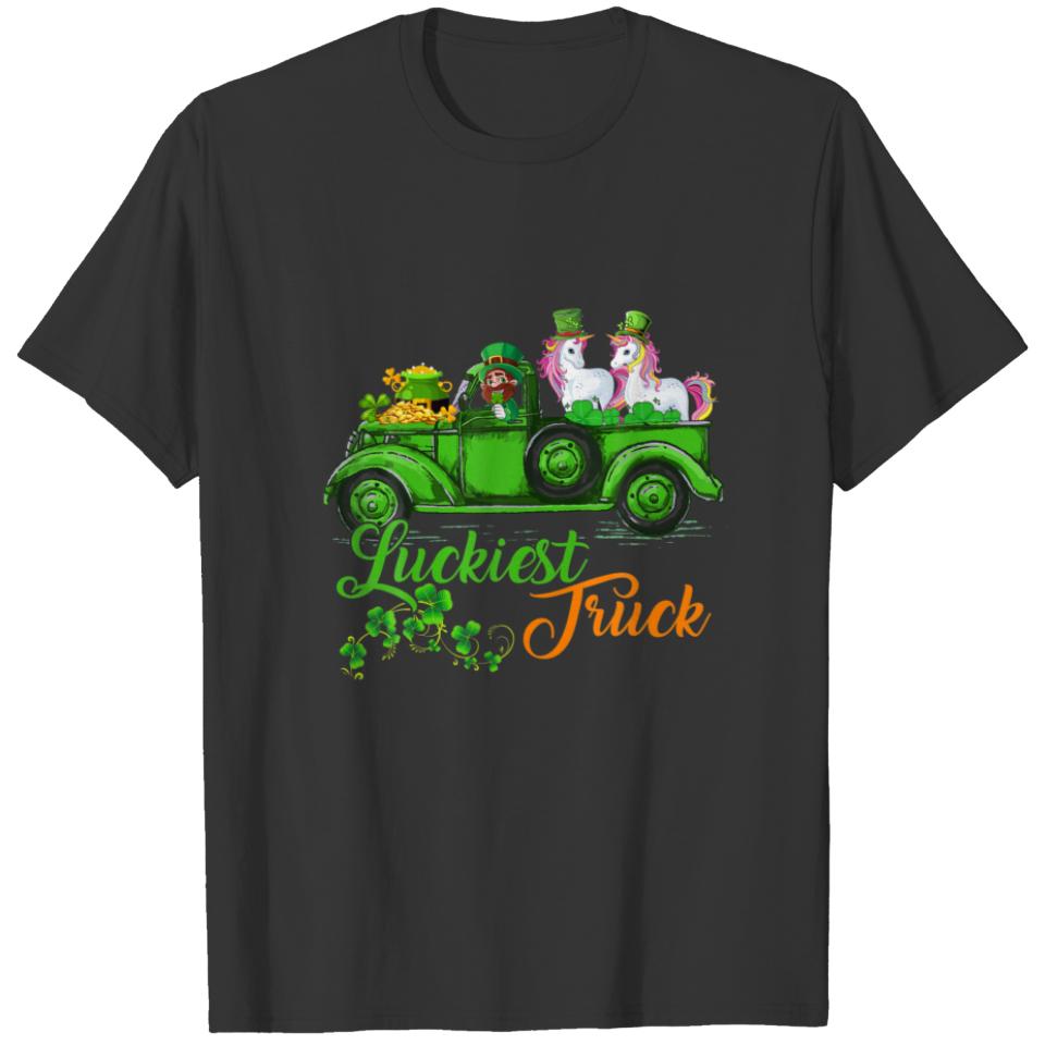 Luckiest Truck St Patrick's Day Leprechaun Unicorn T-shirt