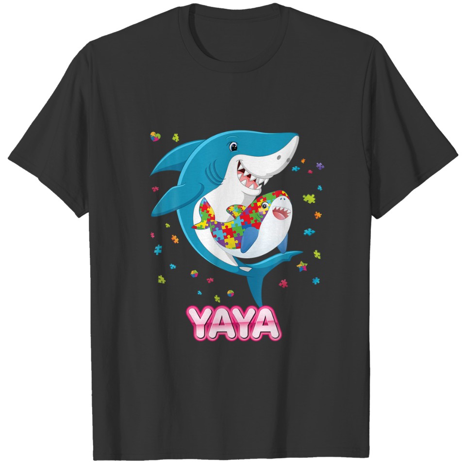 Yaya Autism Awareness Shark Rainbow Puzzle Matchin T-shirt