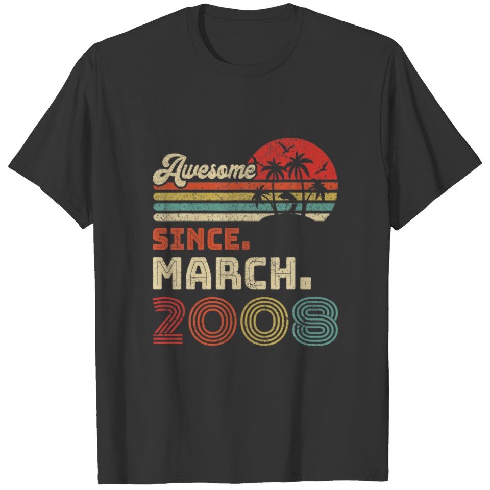 14 Year Old Awesome Since March 2008 14Th Birthday T-shirt