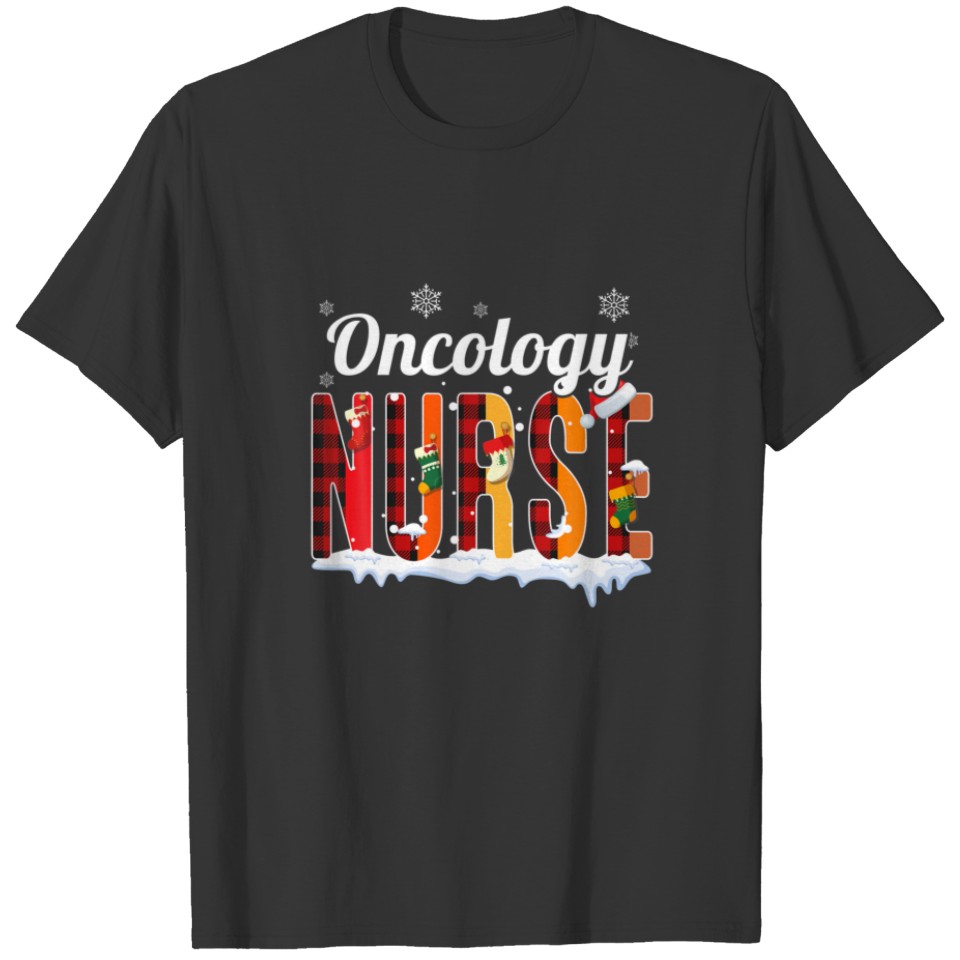 Oncology Nurse Christmas Red Plaid Print RN Nurse T-shirt