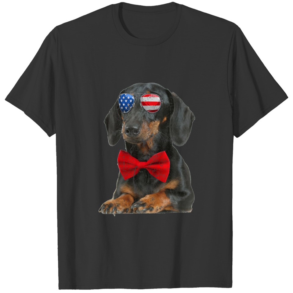 Dachshund Sunglasses American USA Flag 4Th Of July T-shirt